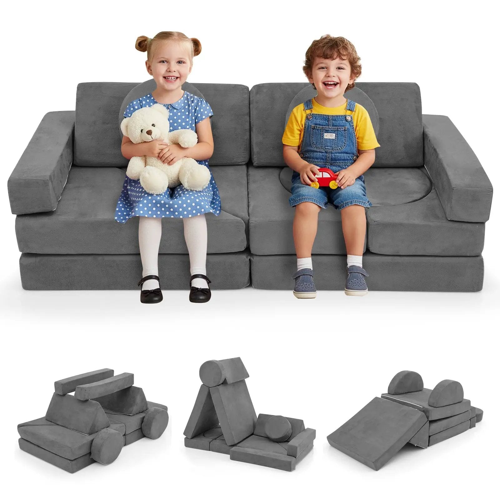 14 PCS Modular Kids Play Couch for Playroom and Bedroom by DirectDeals