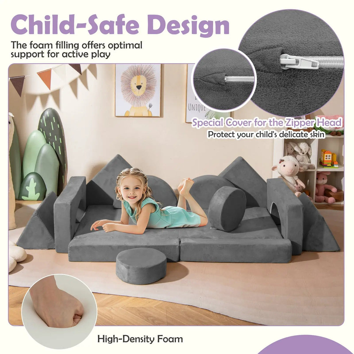 14 PCS Modular Kids Play Couch for Playroom and Bedroom by DirectDeals