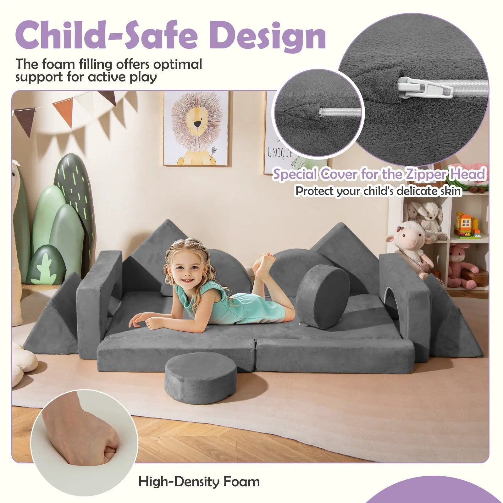 14 PCS Modular Kids Play Couch for Playroom and Bedroom by DirectDeals