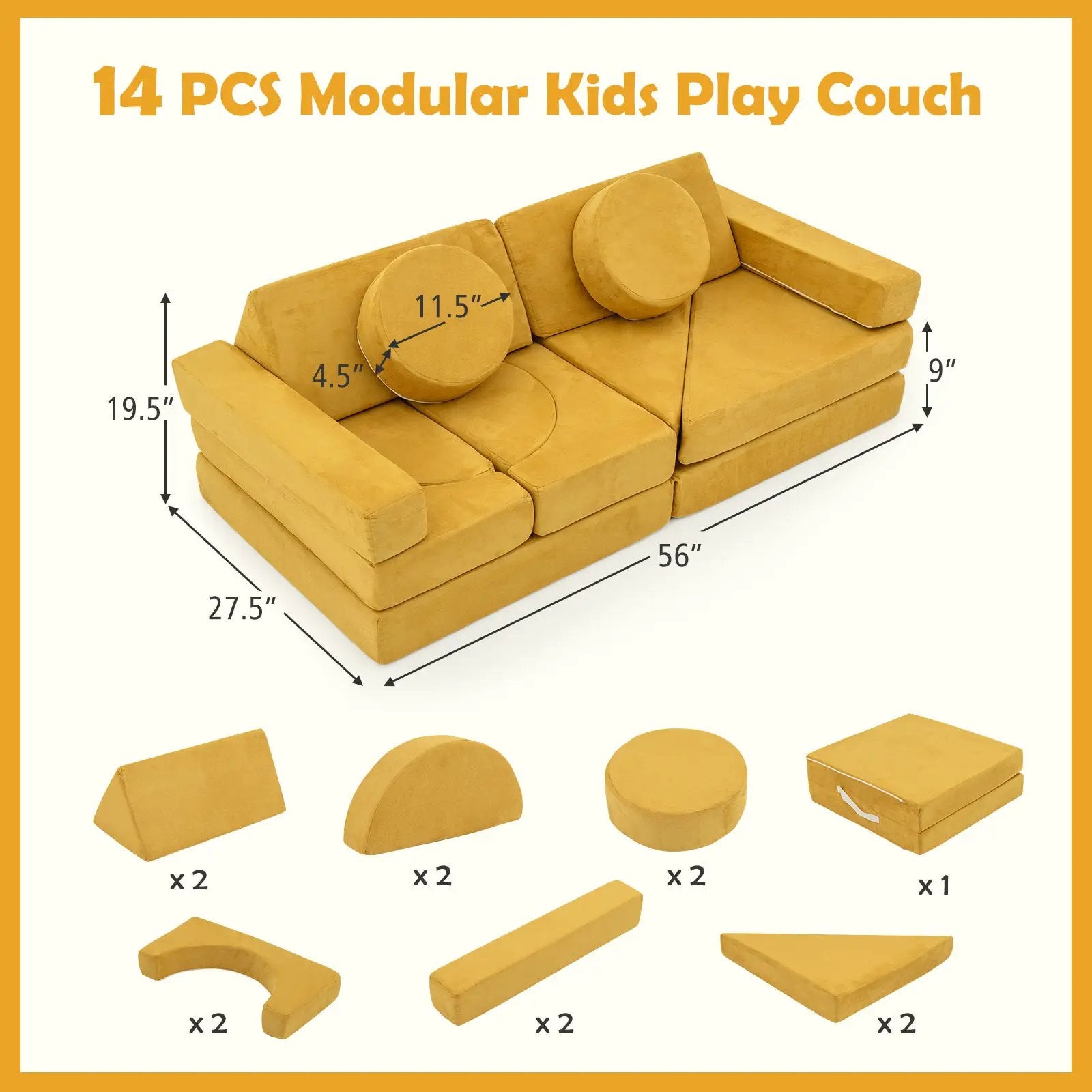 14 PCS Modular Kids Play Couch for Playroom and Bedroom by DirectDeals