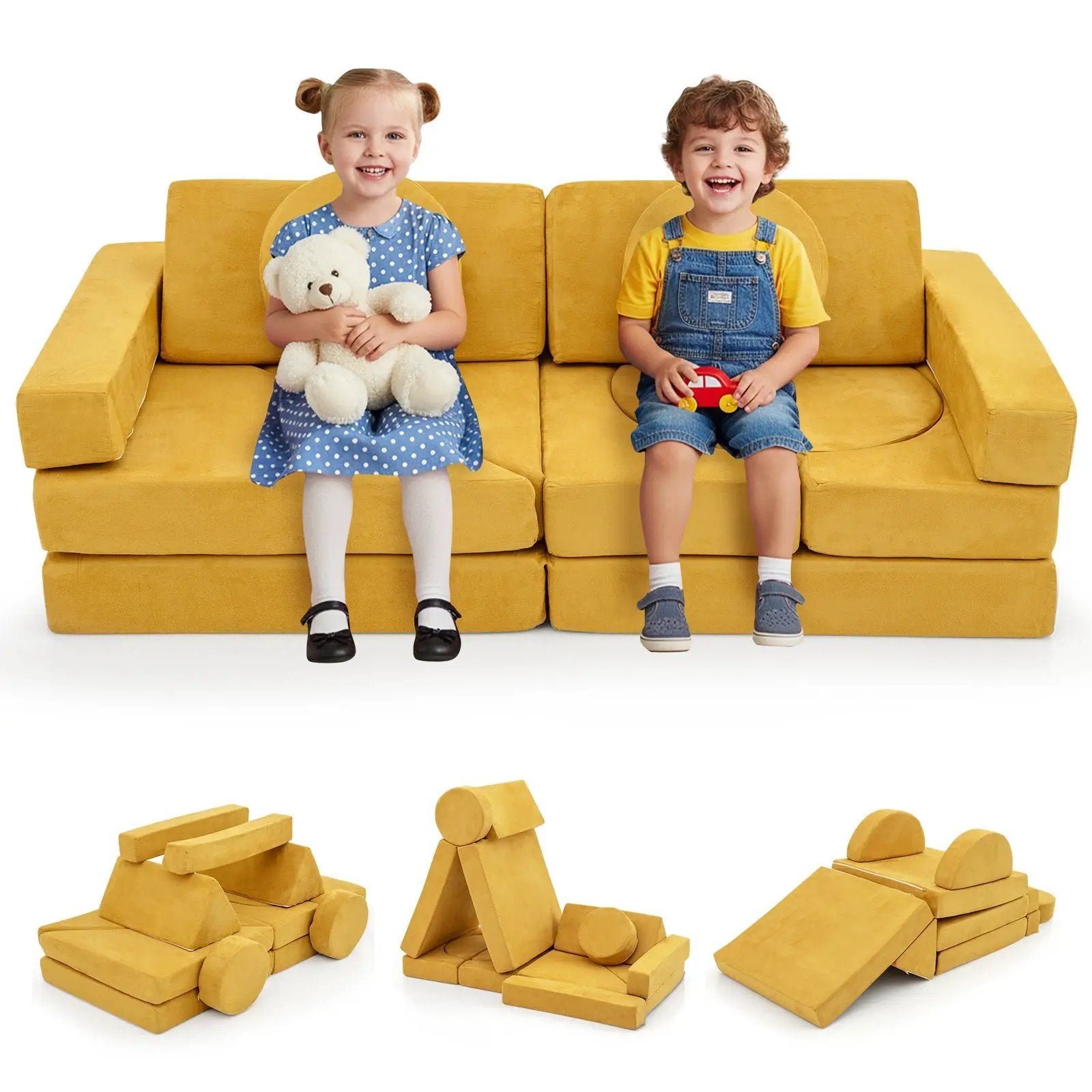 14 PCS Modular Kids Play Couch for Playroom and Bedroom by DirectDeals
