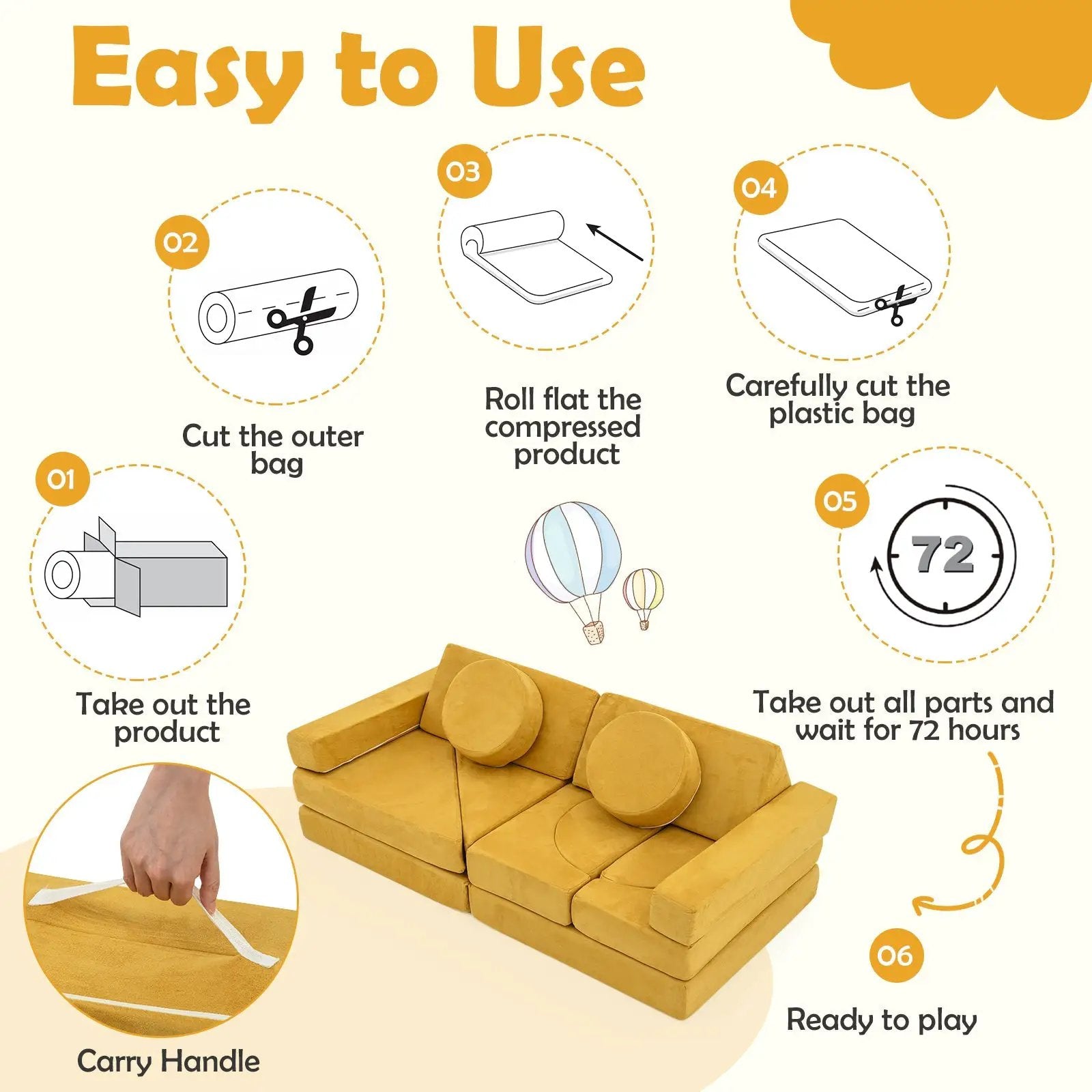 14 PCS Modular Kids Play Couch for Playroom and Bedroom by DirectDeals