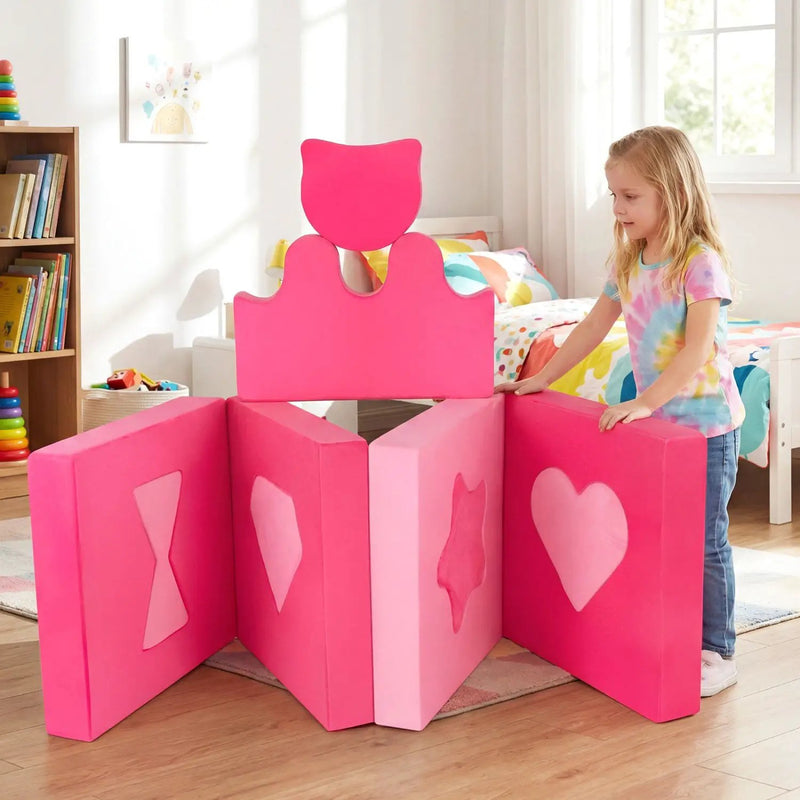 14 Piece Kids Play Couch Modular Foam Climbing Blocks for Kids 3+ Years Old-Pink by DirectDeals