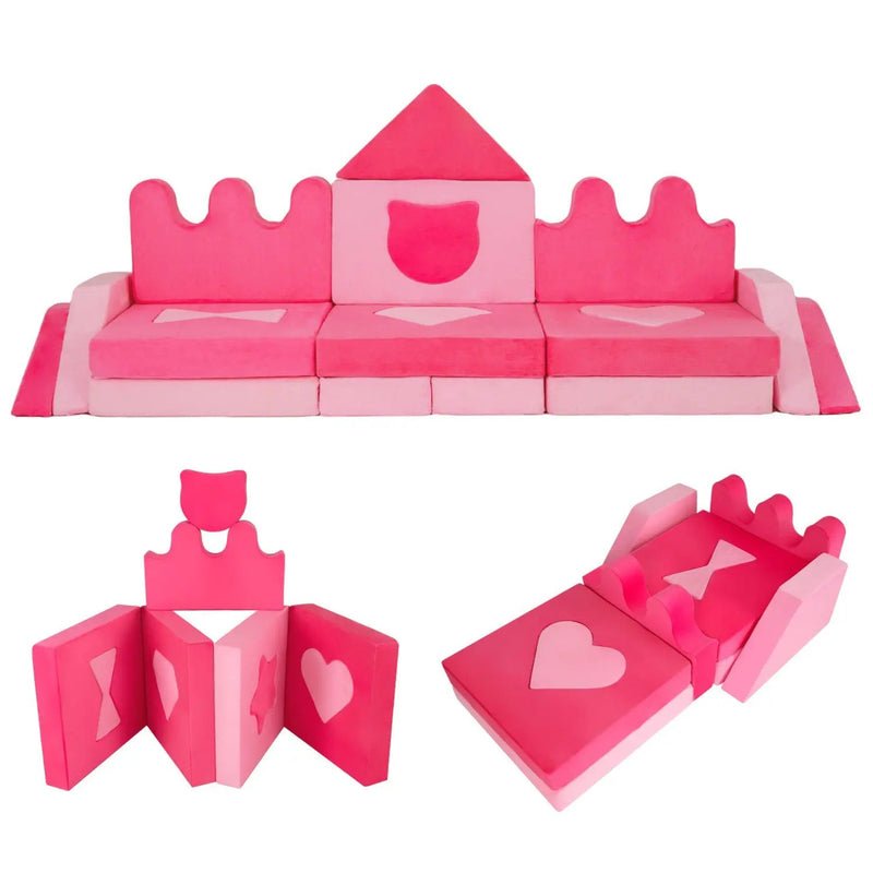 14 Piece Kids Play Couch Modular Foam Climbing Blocks for Kids 3+ Years Old-Pink by DirectDeals