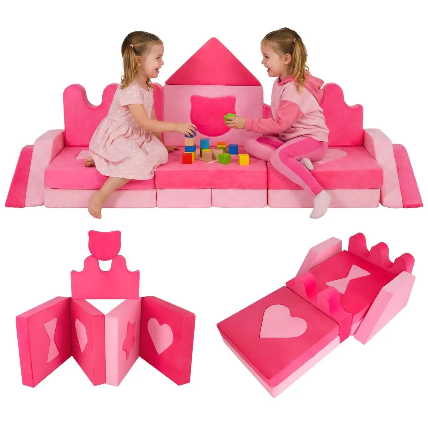14 Piece Kids Play Couch Modular Foam Climbing Blocks for Kids 3+ Years Old-Pink by DirectDeals