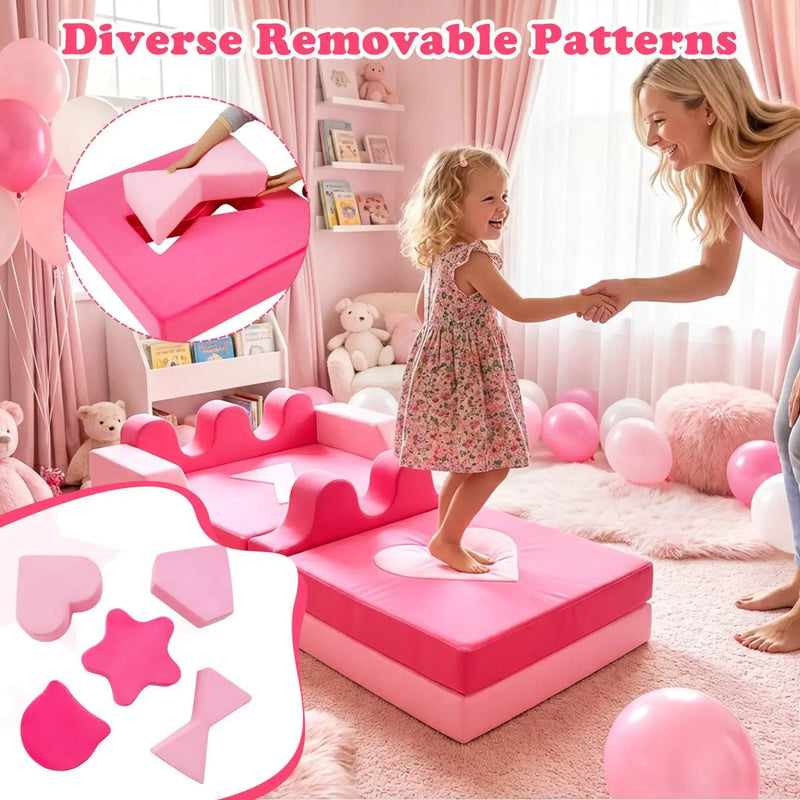 14 Piece Kids Play Couch Modular Foam Climbing Blocks for Kids 3+ Years Old-Pink by DirectDeals
