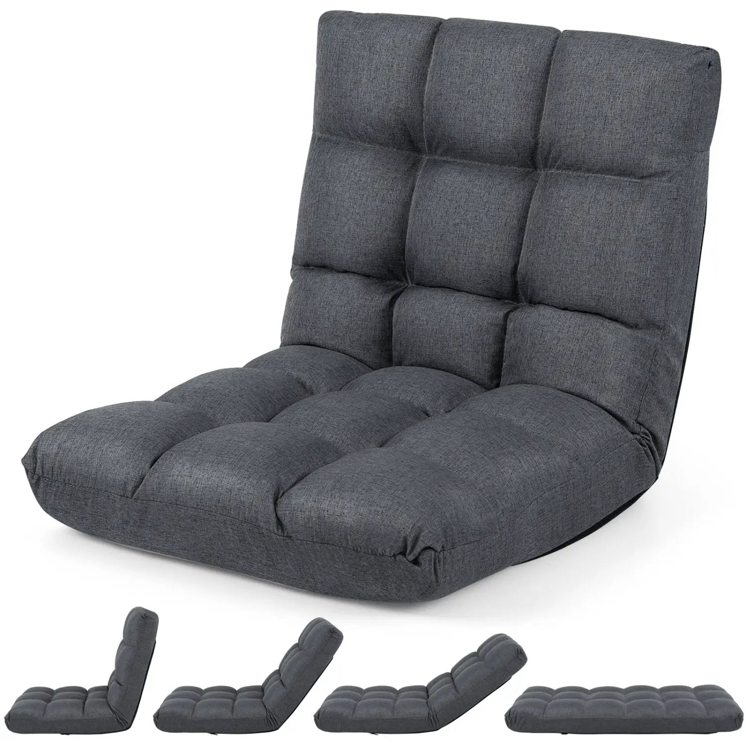 14-Position Adjustable Floor Chair with Back Support - Gray by DirectDeals