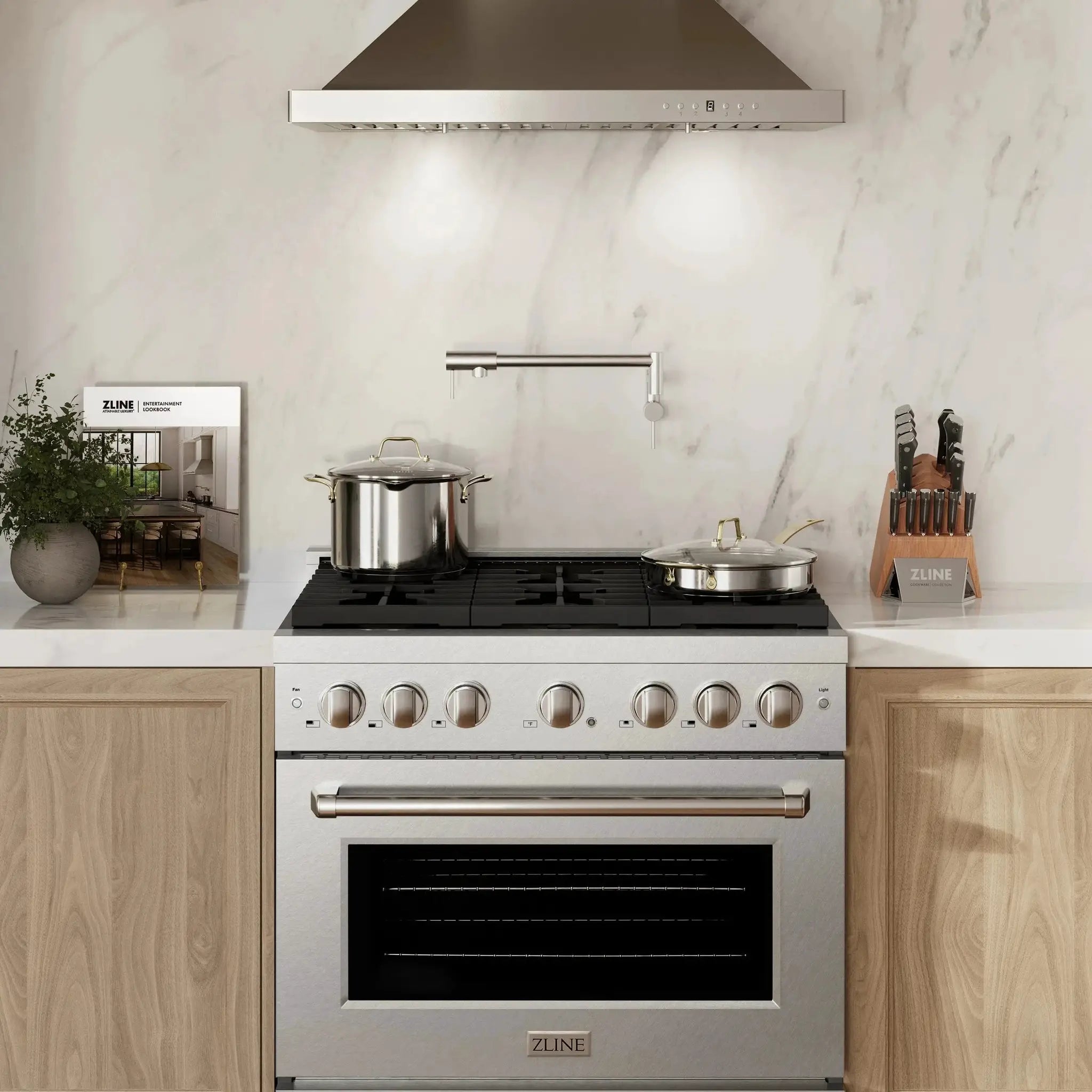 ZLINE 36"Paramount Dual Fuel Range DuraSnow® Stainless Steel SDRS-36 by Farmhouse Kitchen and Bath