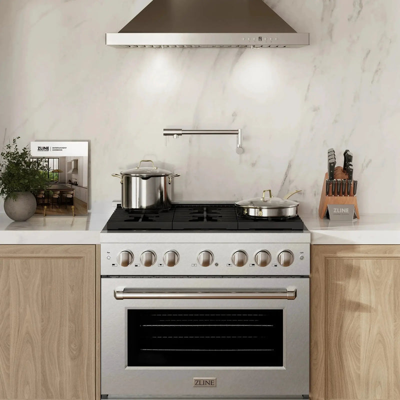 ZLINE 36"Paramount Dual Fuel Range DuraSnow® Stainless Steel SDRS-36 by Farmhouse Kitchen and Bath
