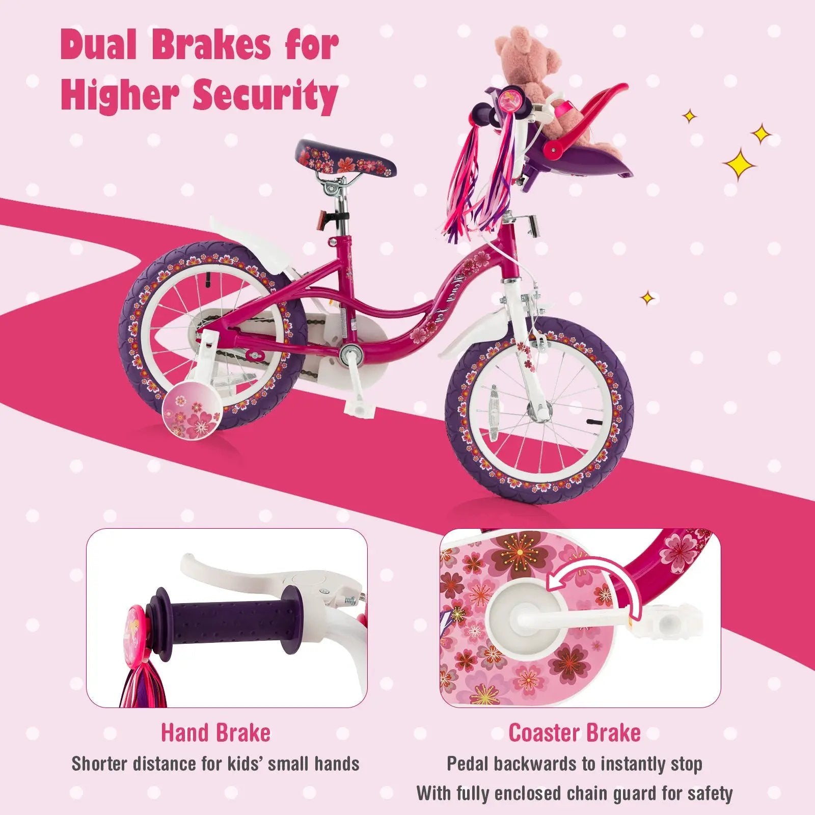 16 Inch Kids Bike with Doll Seat and Removable Training Wheels-16 inches by DirectDeals