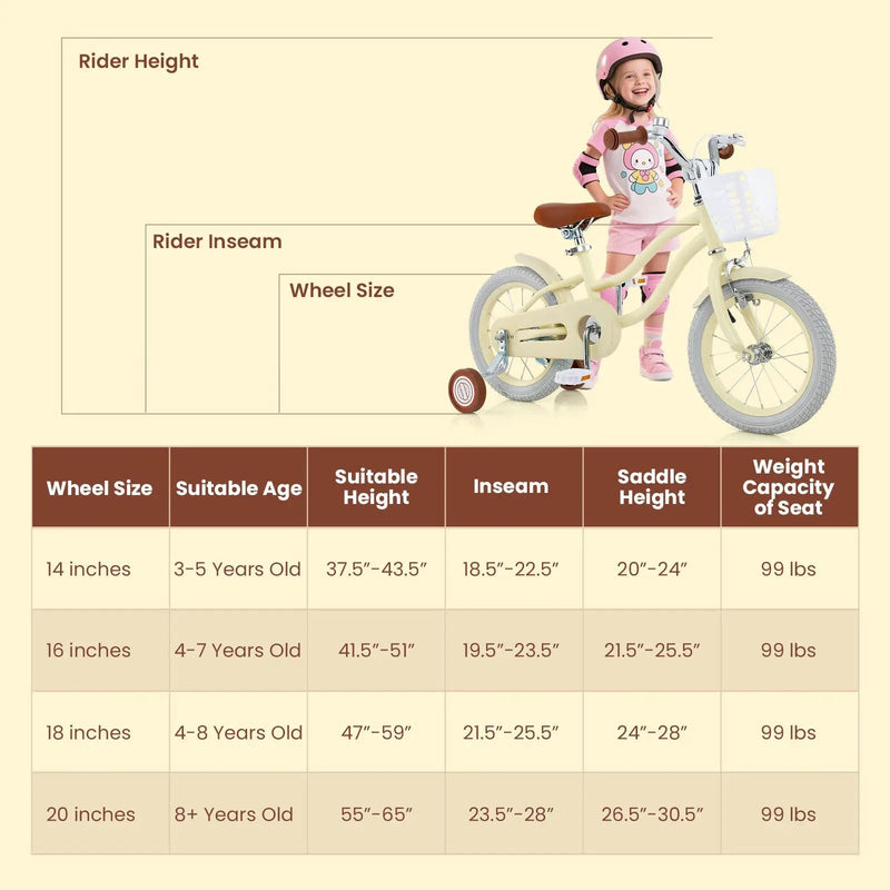 14/16/18 Inch Kids Bike Adjustable with Training Wheels Ages 3-8 Years Olds-16 inches by DirectDeals