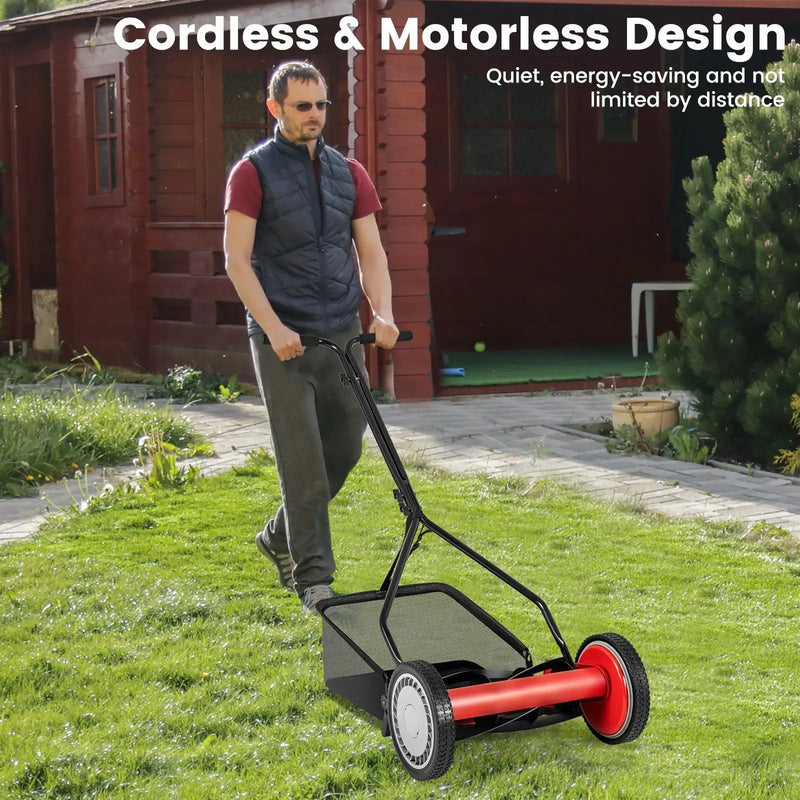 14 Inch Push Lawn Mower with 5 Steel Blades and Grass Catcher Bag by DirectDeals