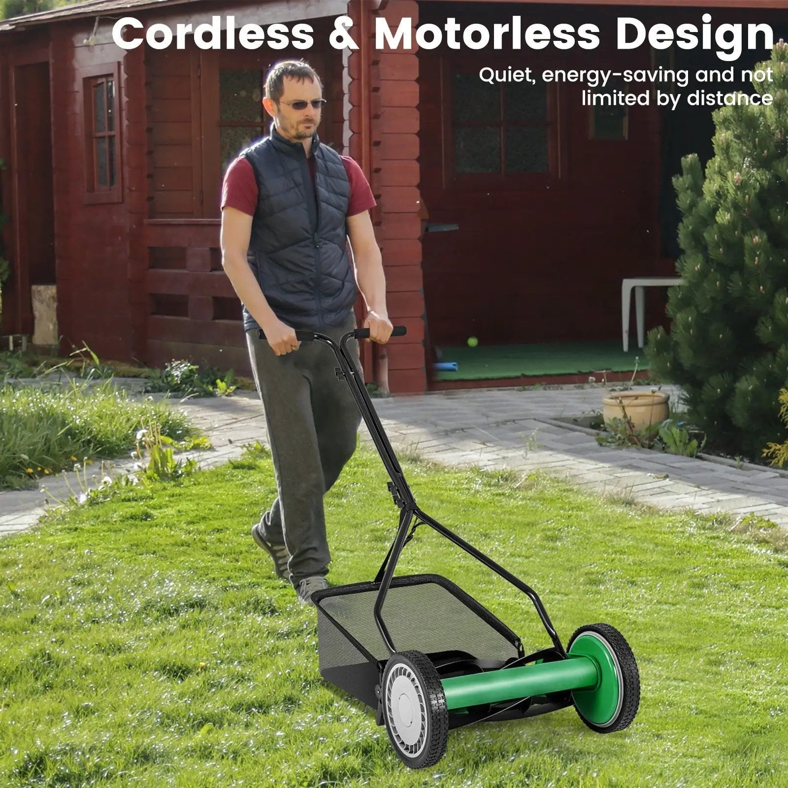 14 Inch Push Lawn Mower with 5 Steel Blades and Grass Catcher Bag by DirectDeals