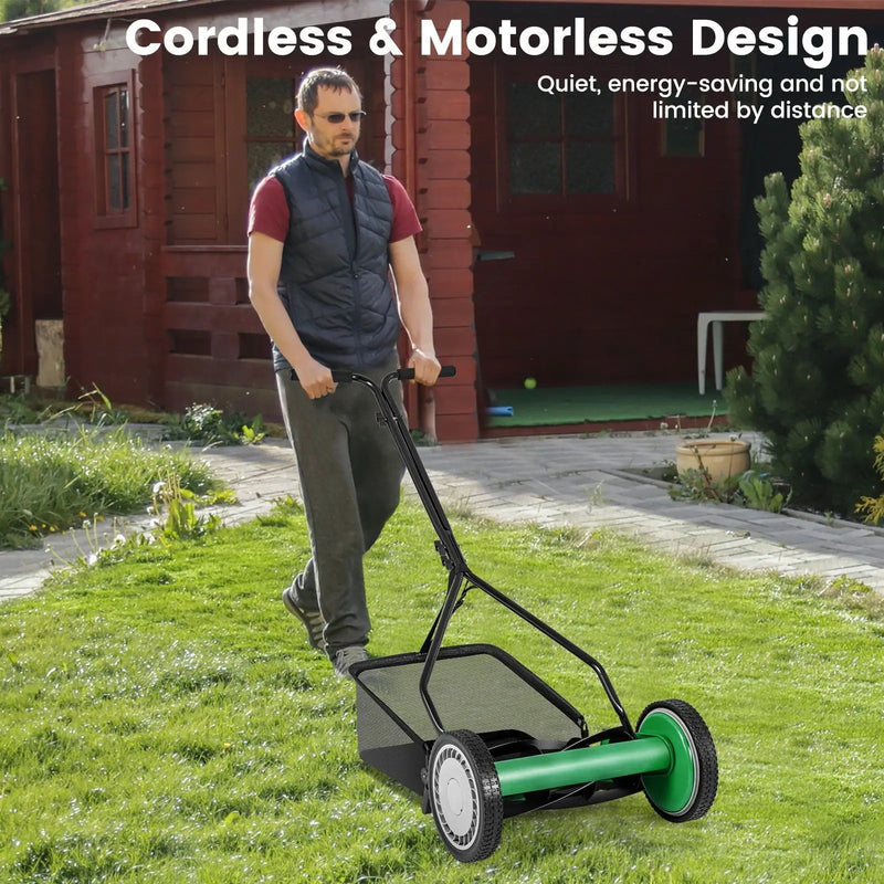 14 Inch Push Lawn Mower with 5 Steel Blades and Grass Catcher Bag by DirectDeals