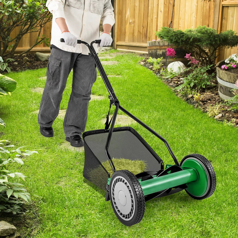 14 Inch Push Lawn Mower with 5 Steel Blades and Grass Catcher Bag by DirectDeals