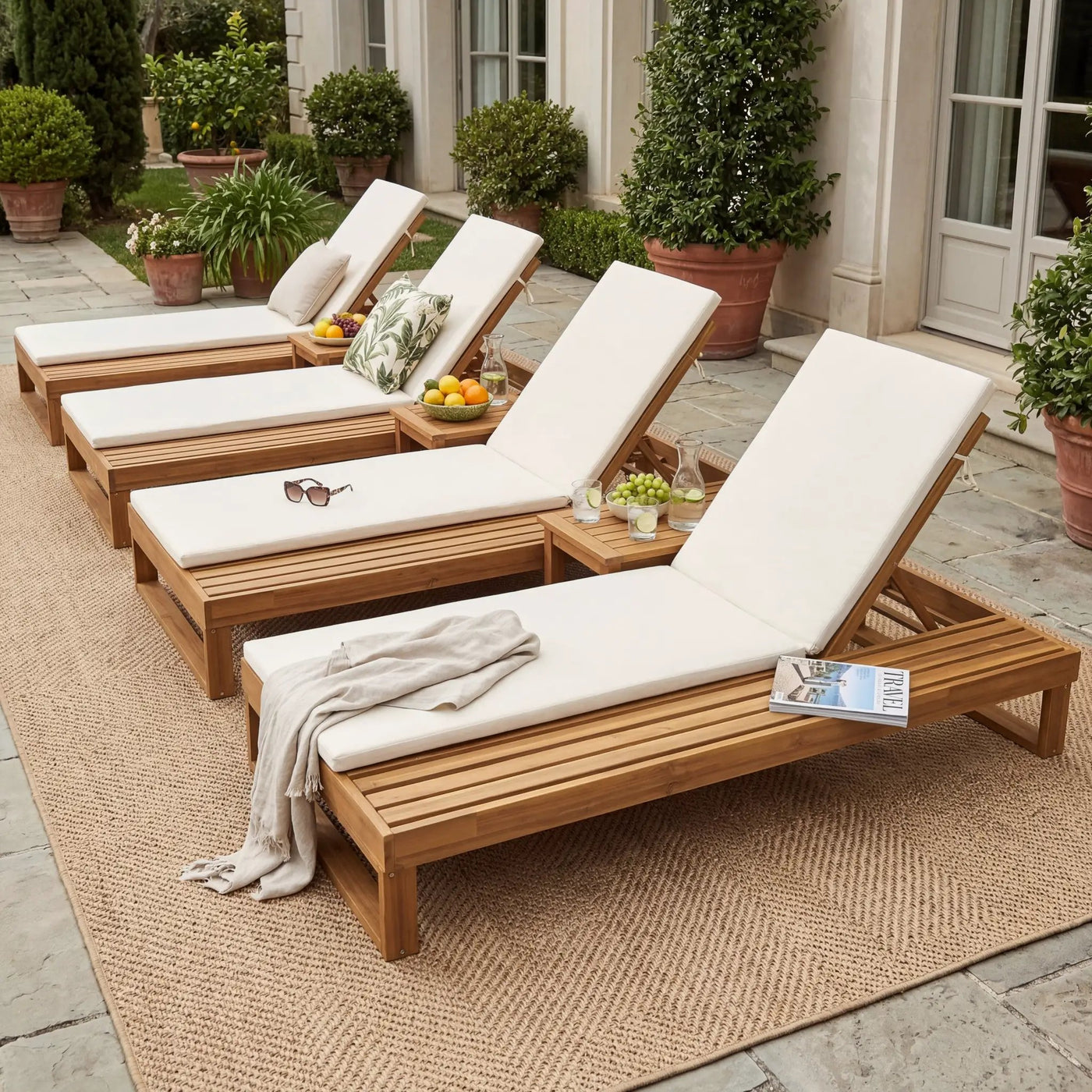 Teak Finish Acacia Wood Chaise Lounge with 1.57-Inch Cushion by HouseOfZazla