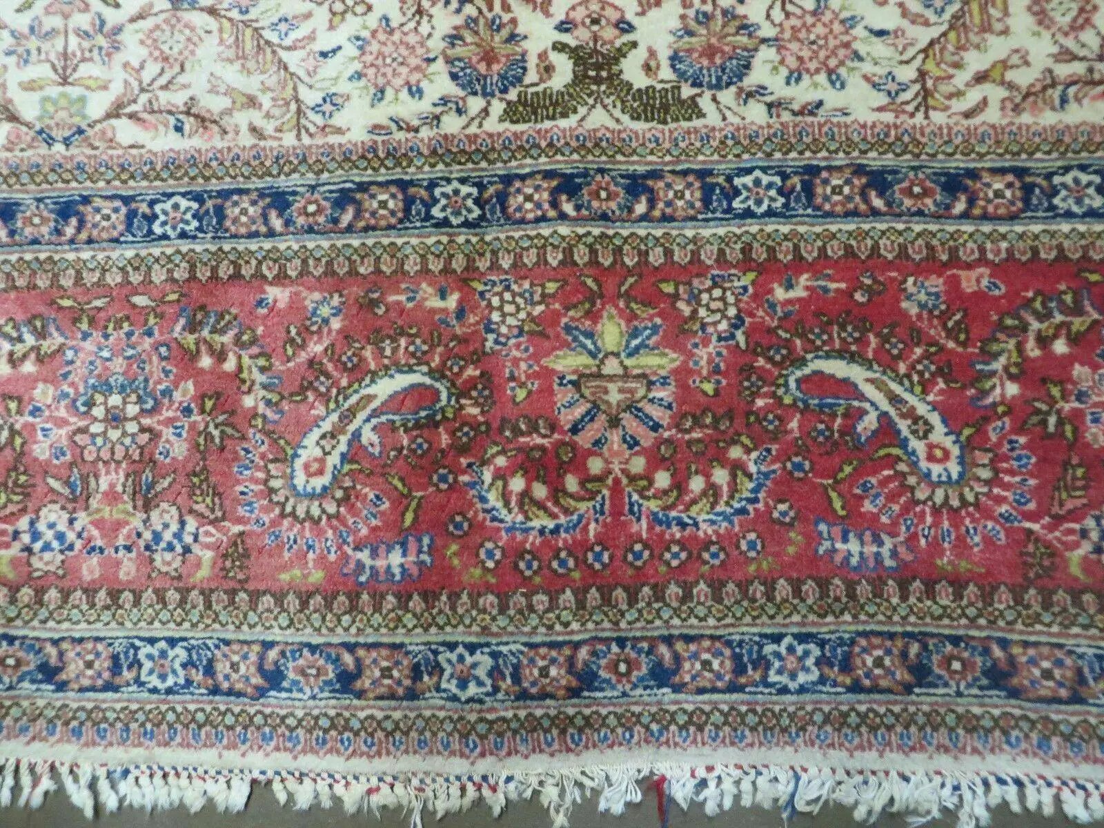 Persian Tabriz Rug 8x10, Bird Motifs Floral, Boteh Paisleys, Cream and Red, Handmade Wool Carpet by Jewel Rugs