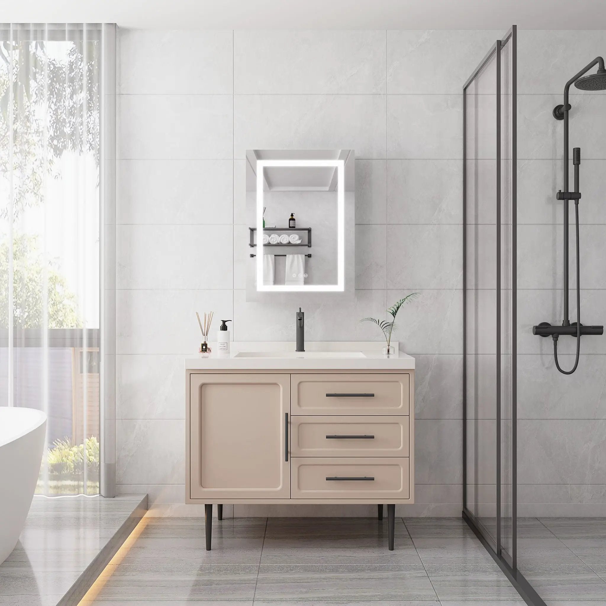 20 X 28" Bathroom Medicine Cabinet With Mirror Wall Mounted LED Bathroom Mirror Cabinet With Lights, Anti-Fog, Waterproof, Dimmable, 3000K~6000K, Single Door, Touch Swich, Storage Shelves - Silver by HouseOfZazla