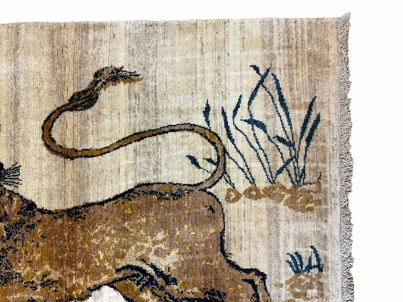 3.5 X 4 Handmade Hand-Knotted New Vintage Rug Quality Wool Lion Organic Dyes by Jewel Rugs