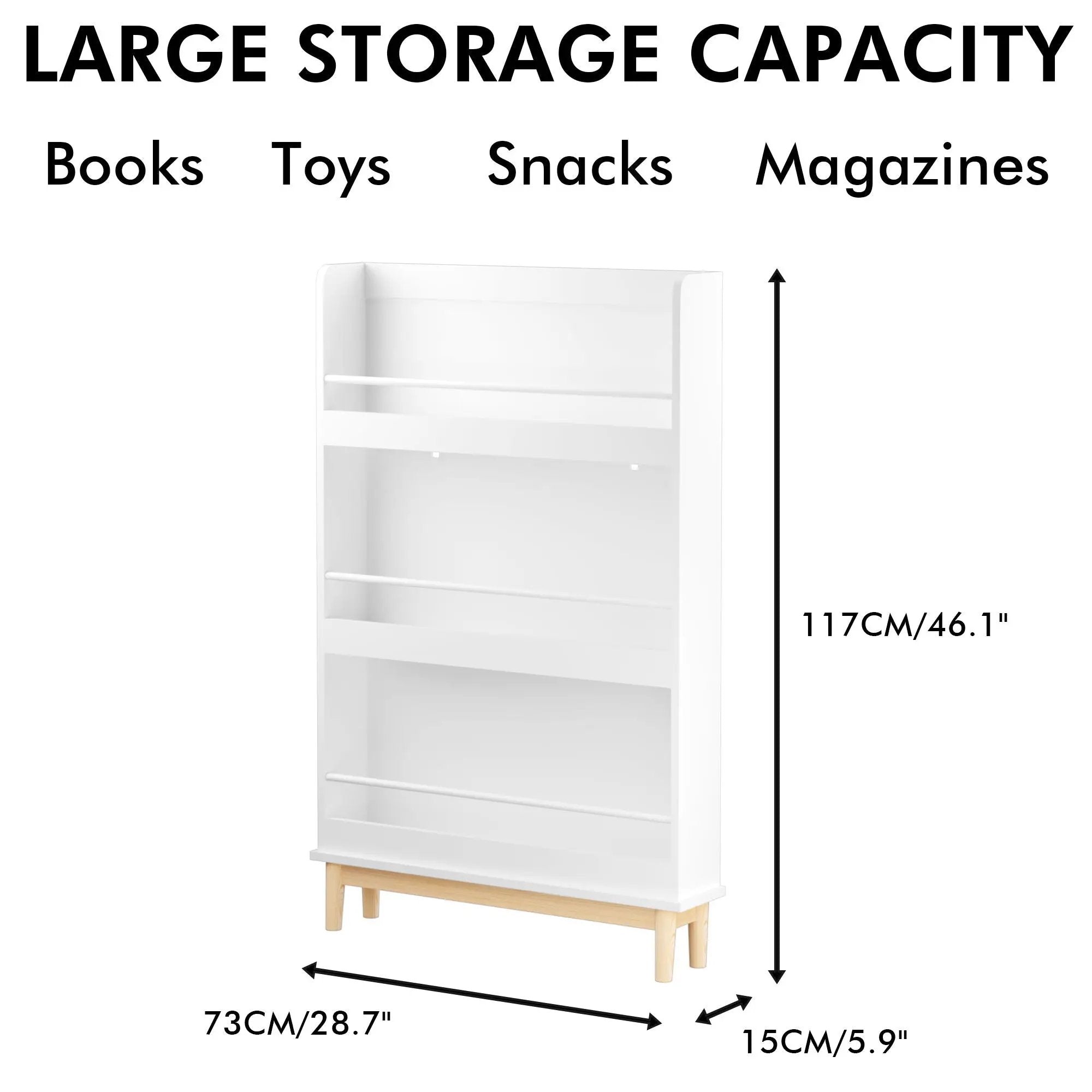 Wall Mounted Bookshelf, 3 Front Facing Display Shelves For Toddler Bedroom - White by HouseOfZazla