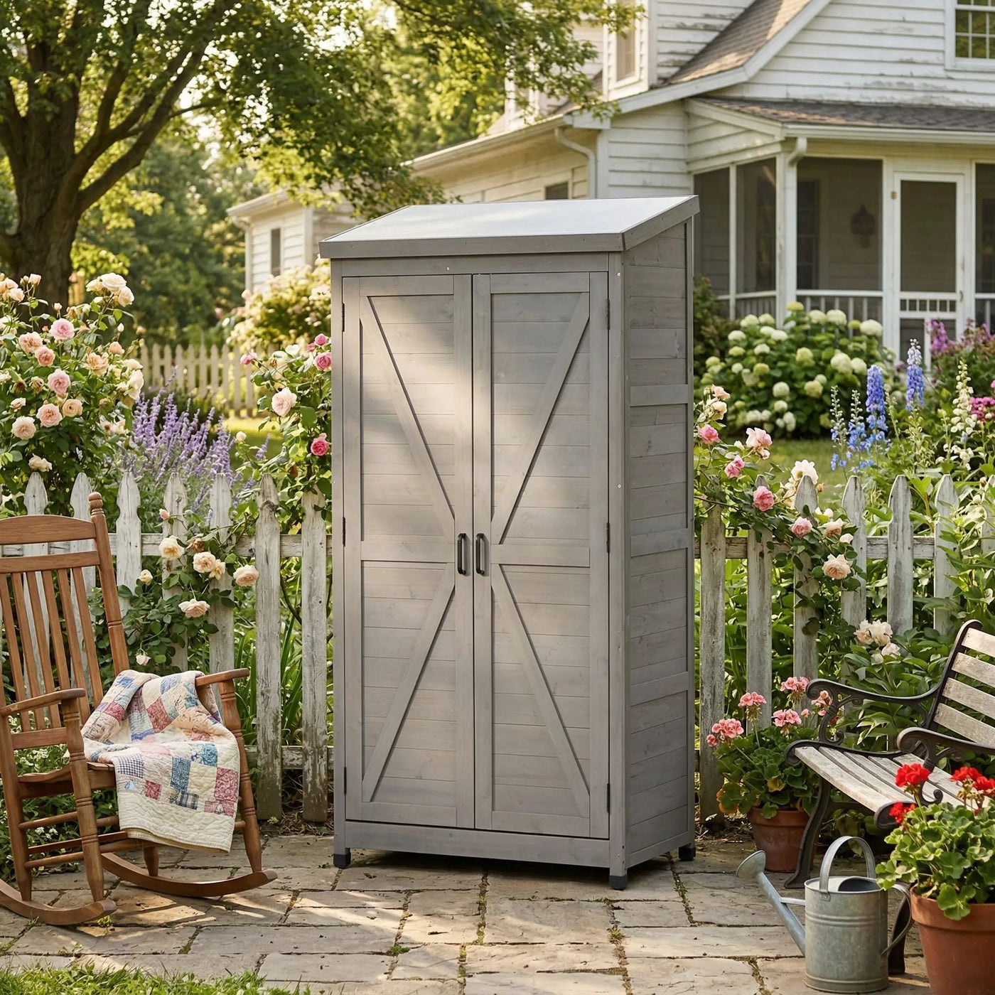 Outdoor Storage Shed With Vertical Tool Cabinet For Backyard by HouseOfZazla