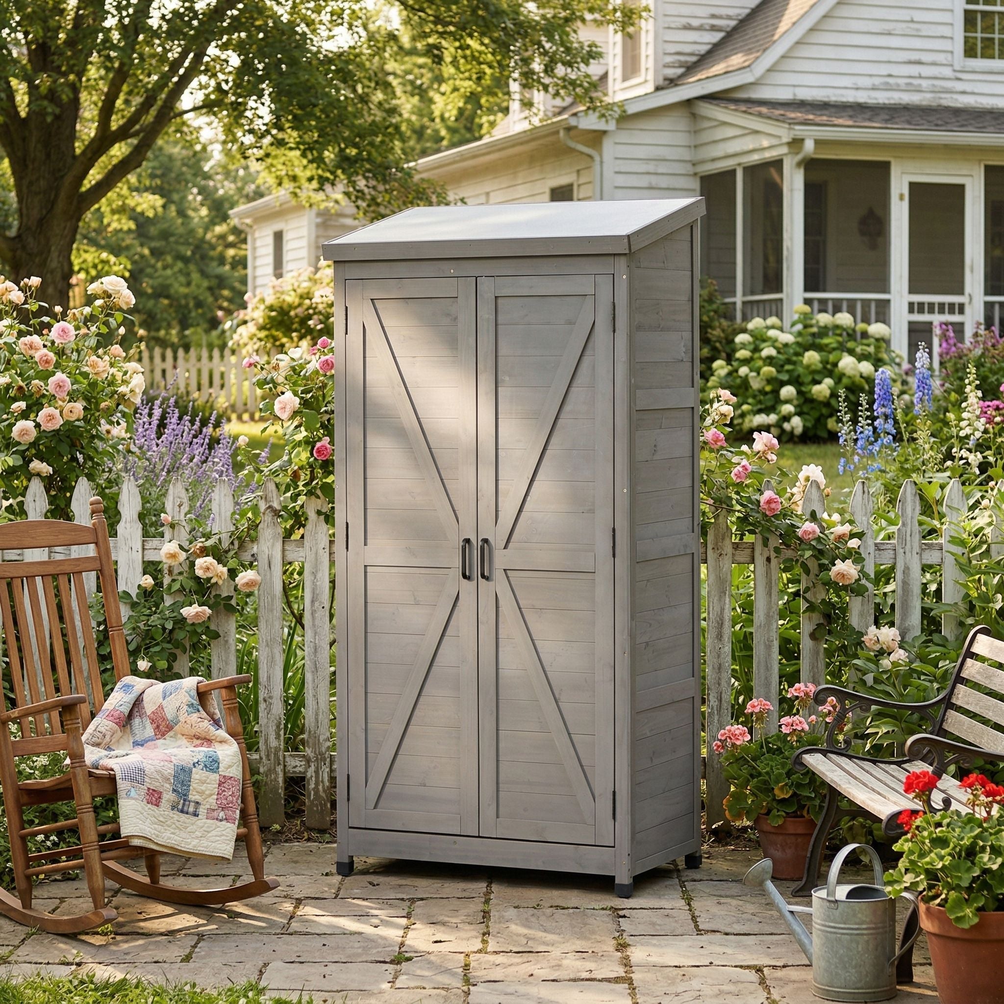 Outdoor Storage Shed With Vertical Tool Cabinet For Backyard by HouseOfZazla