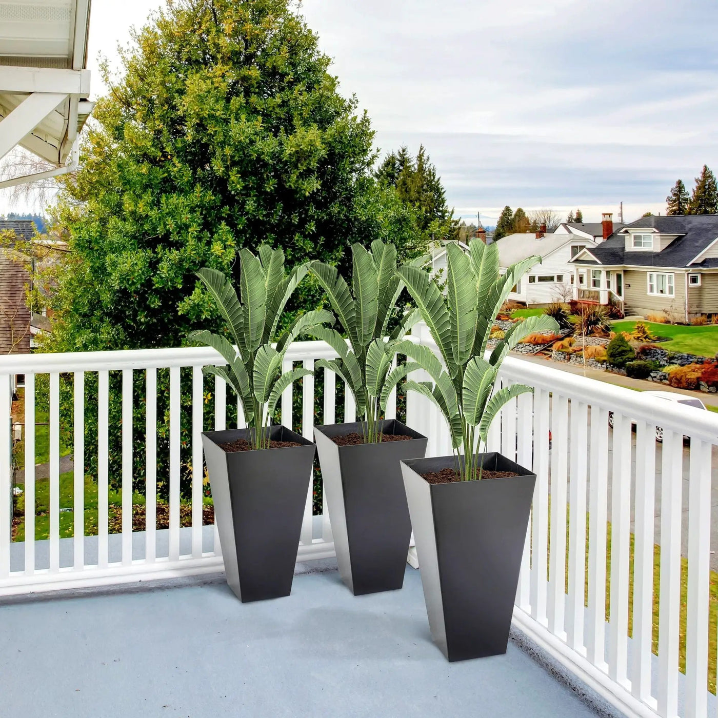 Outsunny - Outdoor Planters (Set of 3) Large Taper Planters With Drainage Holes And Plug, Faux Wood Plastic Flower Pots For Outdoor, Indoor, Garden, Patio by HouseOfZazla
