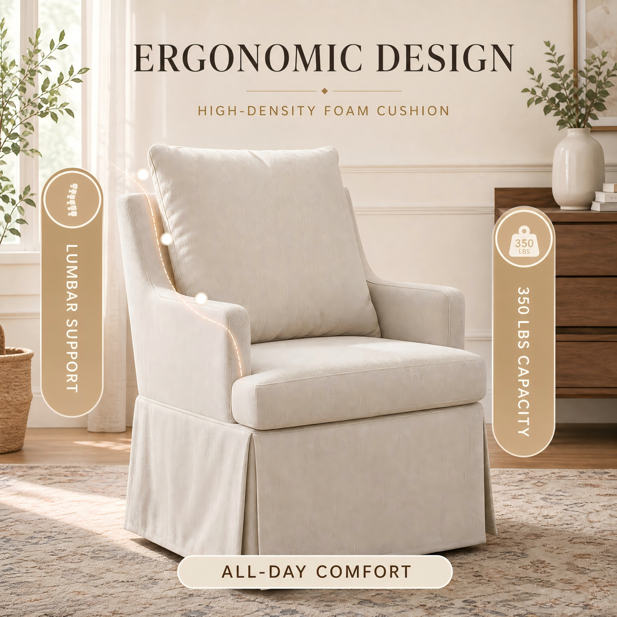 Upholstered Dining Chair with Casters - Modern Fabric, 1 Piece, photo 4 of 9