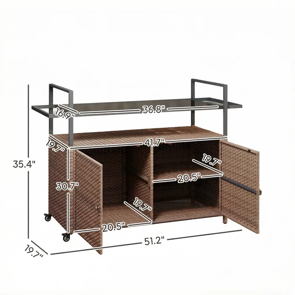Rattan Storage Cart, Portable Outdoor Serving Cart, Garden Storage Organizer by HouseOfZazla