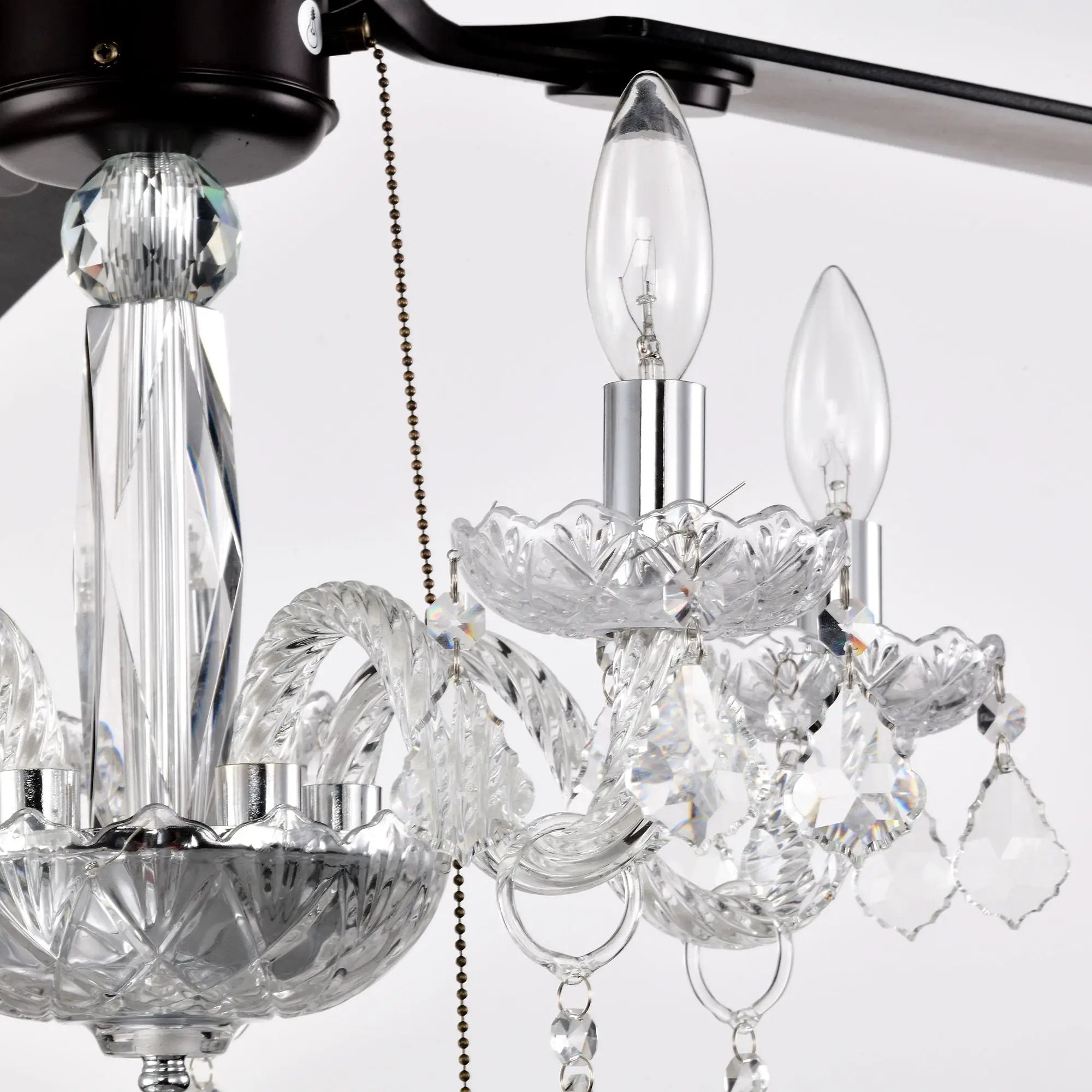 52" Crystal Shade Ceiling Fan Lamp, 3 Speed, 4 Timing, 5 Reversible Blades Crystal Ceiling Fan, 5 Pieces X E12 (No Include Bulb), Hand Pull Chain - Matte Black by HouseOfZazla