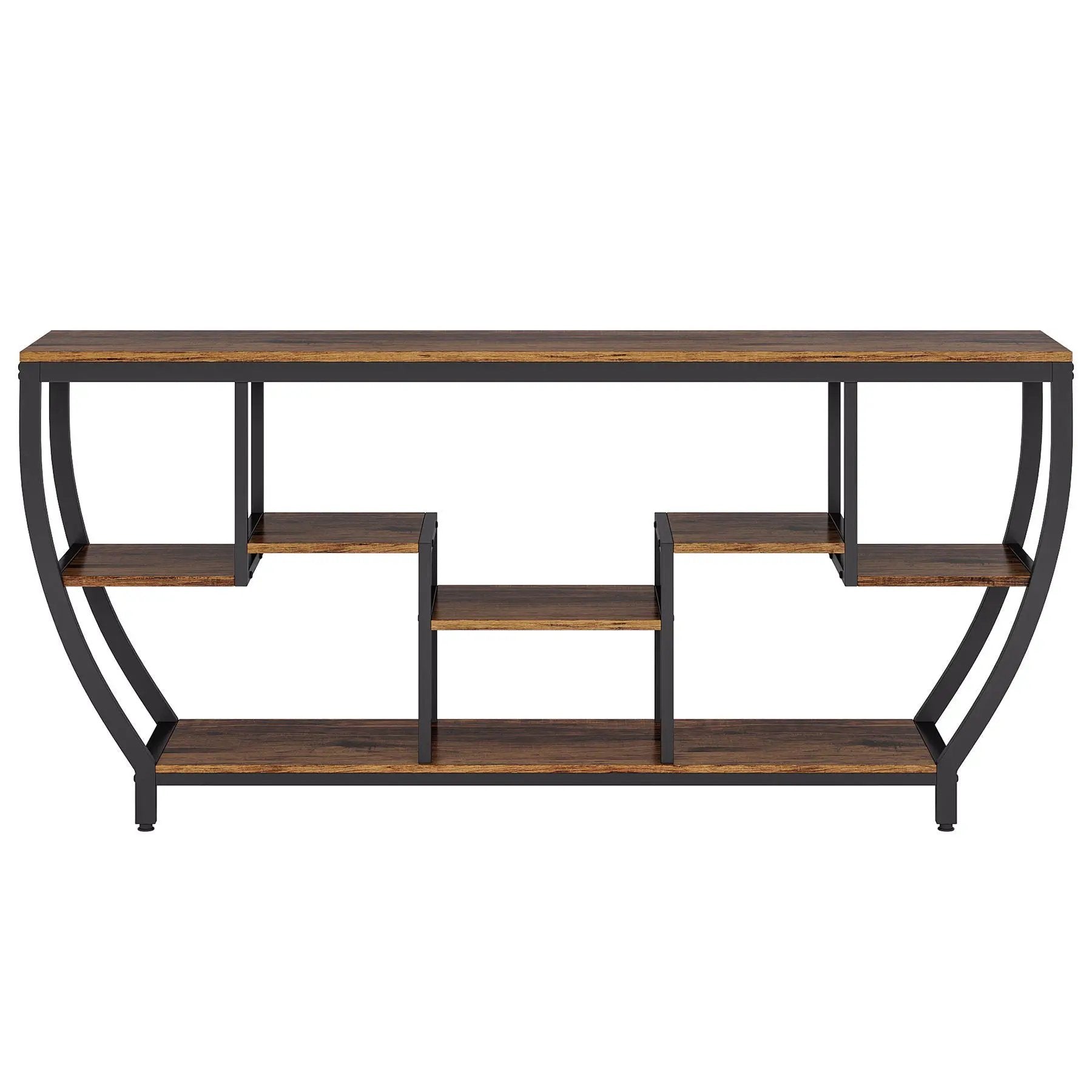 Extra Long Entryway Console Sofa Table With 7 Tier Shelves - Brown / Black by HouseOfZazla