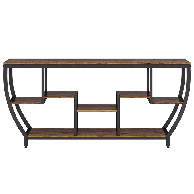 Extra Long Entryway Console Sofa Table With 7 Tier Shelves - Brown / Black by HouseOfZazla
