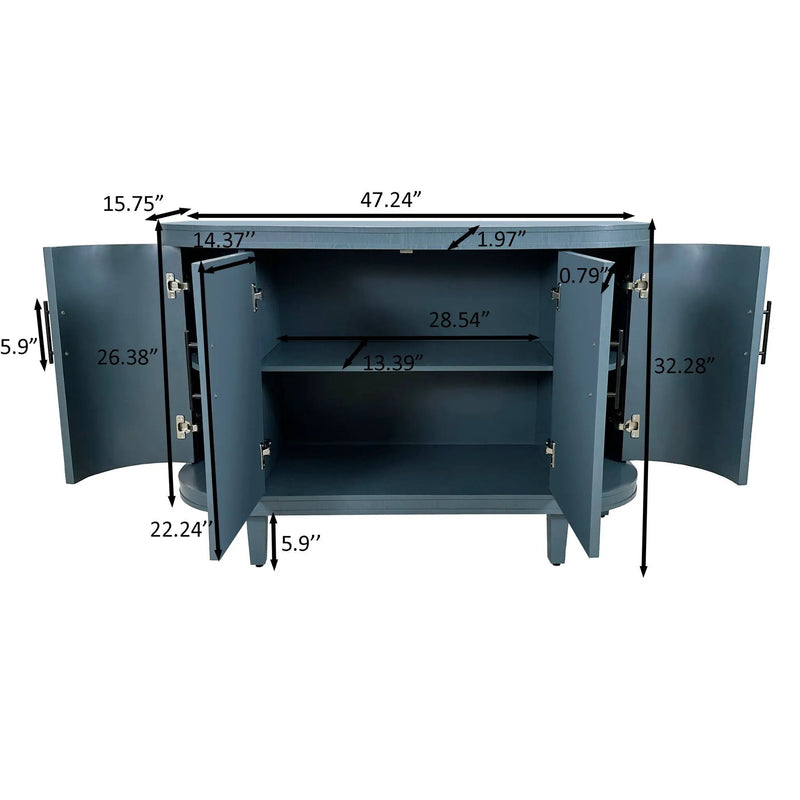 Curved Sideboard Wooden Console Table With 4 Doors And Adjustable Shelves For Living Room - Blue by HouseOfZazla