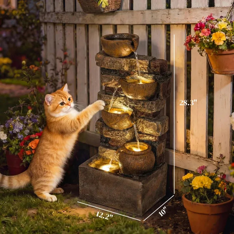 Resin Stacked Stone Bowl Cascade Fountain 28 Inch, photo 8 of 8
