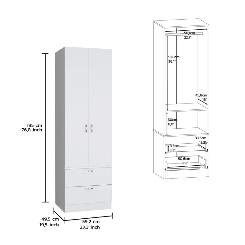 Armoire Organiser, Two Shelves, Rod, Double Door Cabinet Armoire by Unique Piece Furniture