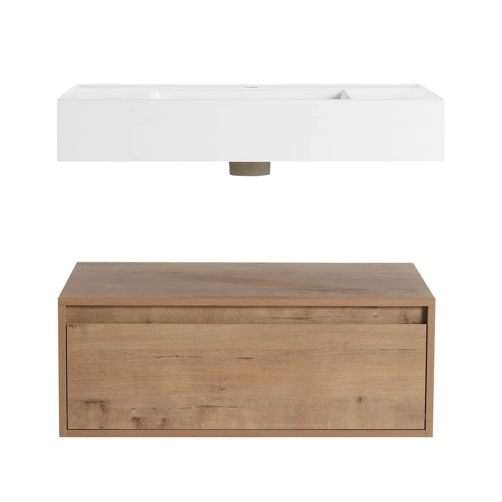 Wall Mounted Bathroom Vanity With Resin Sink And Soft Close Drawer In Imitative - Imitative Oak by HouseOfZazla
