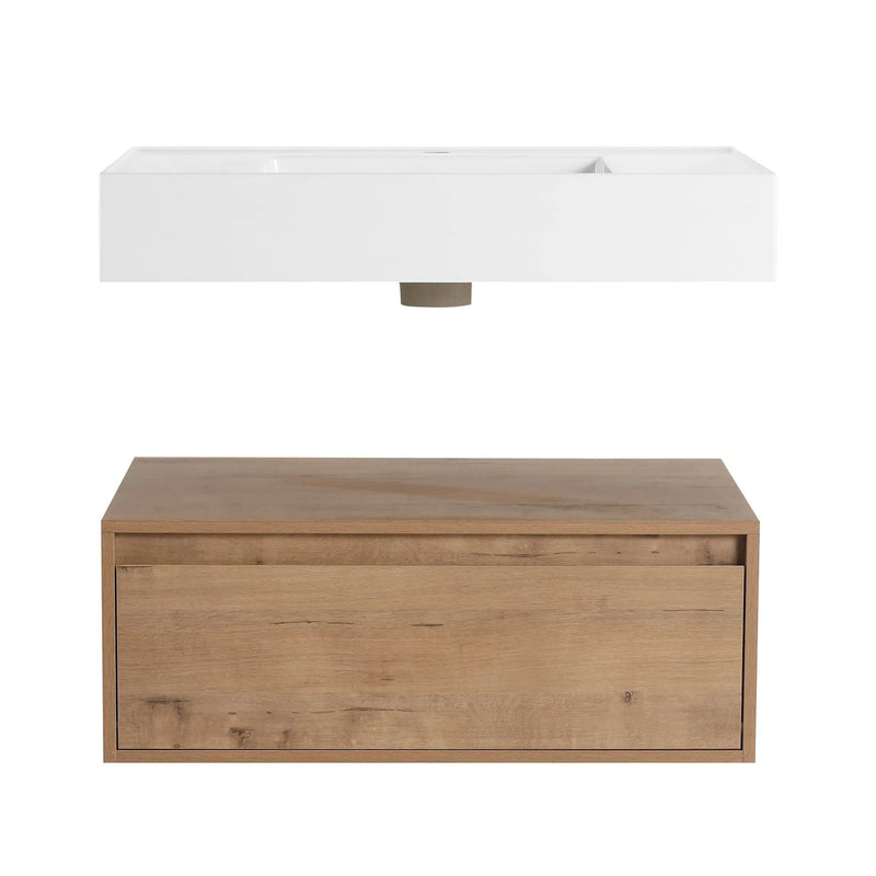Wall Mounted Bathroom Vanity With Resin Sink And Soft Close Drawer In Imitative - Imitative Oak by HouseOfZazla