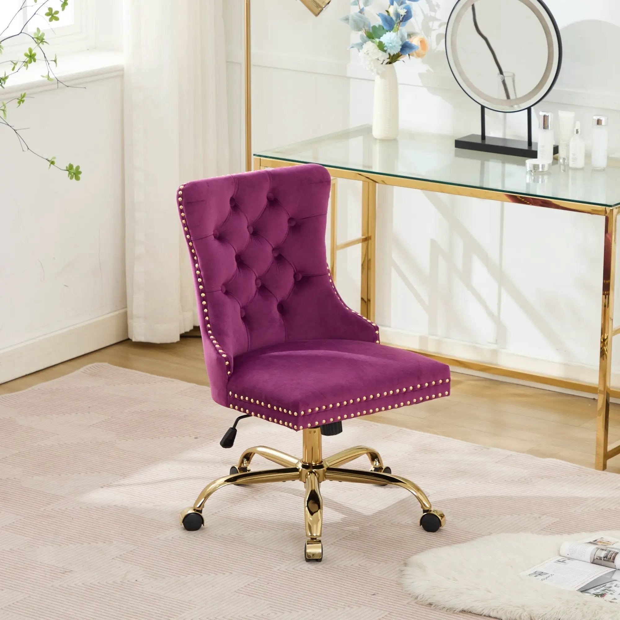 Office Chair Modern Velvet Upholstered Tufted Button (Purple) by HouseOfZazla