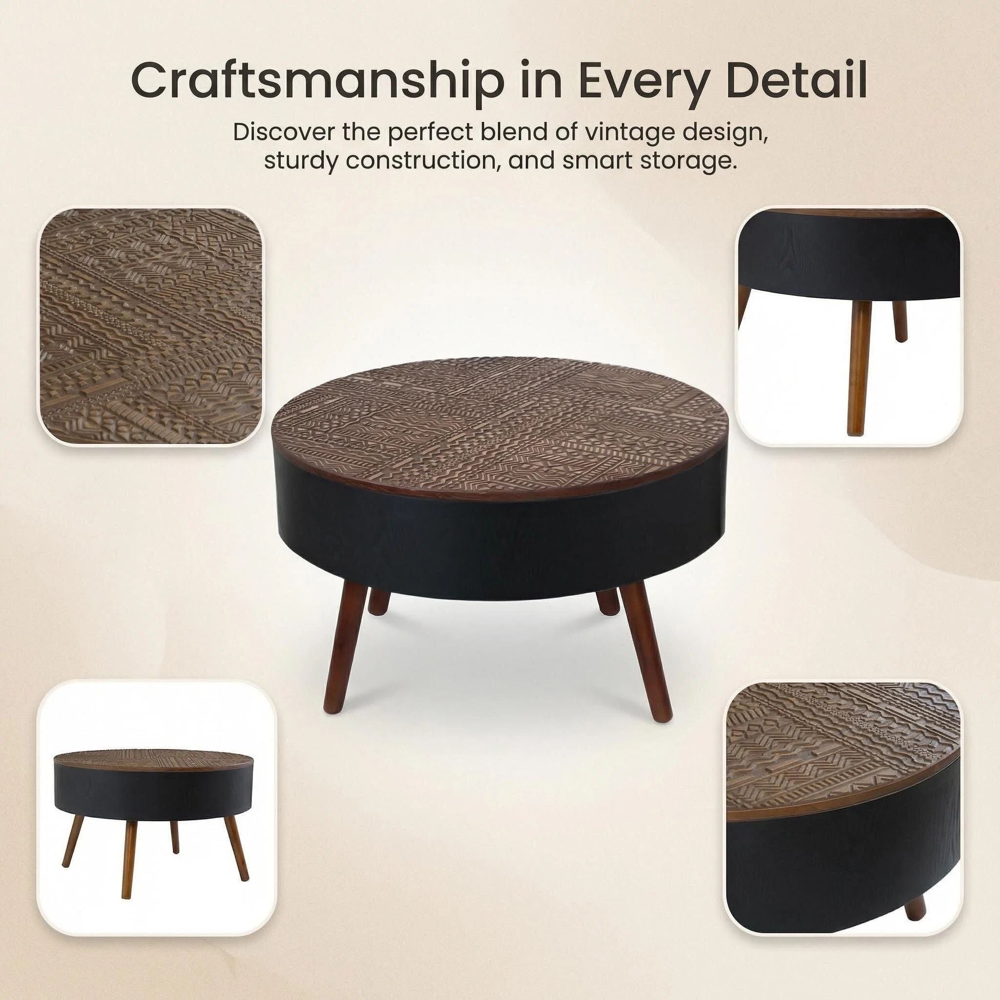 Round Coffee Table With Storage Function For Living Rooms