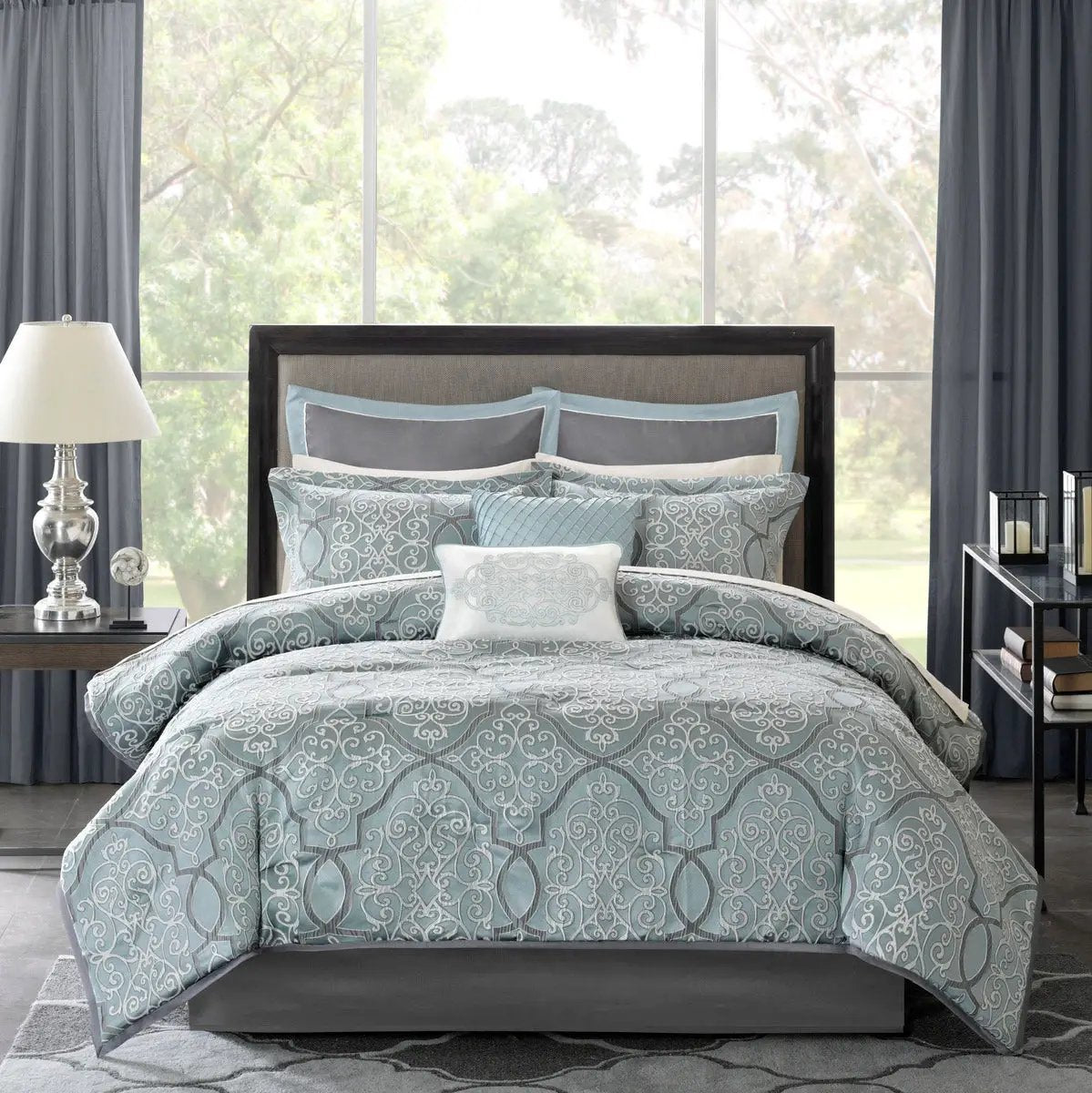 12 Piece Comforter Set with Cotton Bed Sheets Blue King by HouseOfZazla