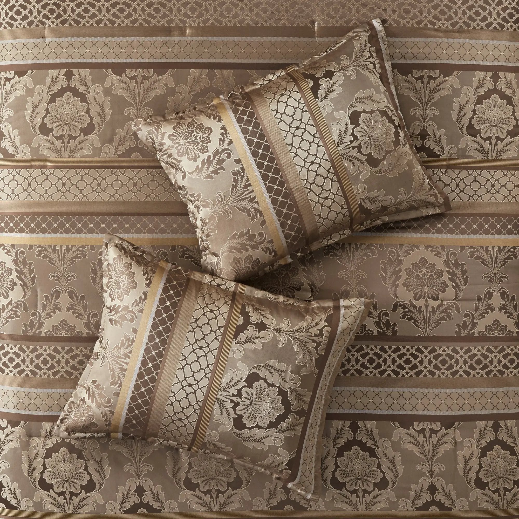 7 Piece Jacquard Comforter Set - Brown/Gold Cal King by HouseOfZazla