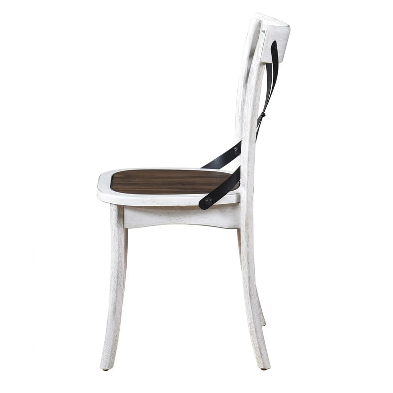 2 Pieces Set Dining Side Chair Rustic Modern Farmhouse Design Retro Design With Metal X Design - Antique Dark Oak / Antique White by Unique Piece Furniture