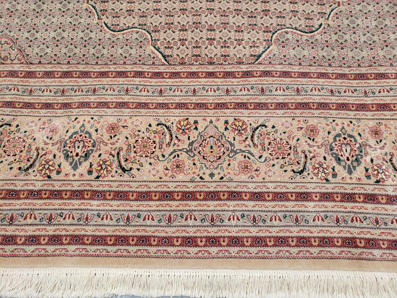Stunning Oversized Pak Persian Oriental Rug 12x15, Hand Knotted Wool & Silk Palace Sized Carpet, Mahi Pattern, Very Fine, Peach Beige, Wow by Jewel Rugs