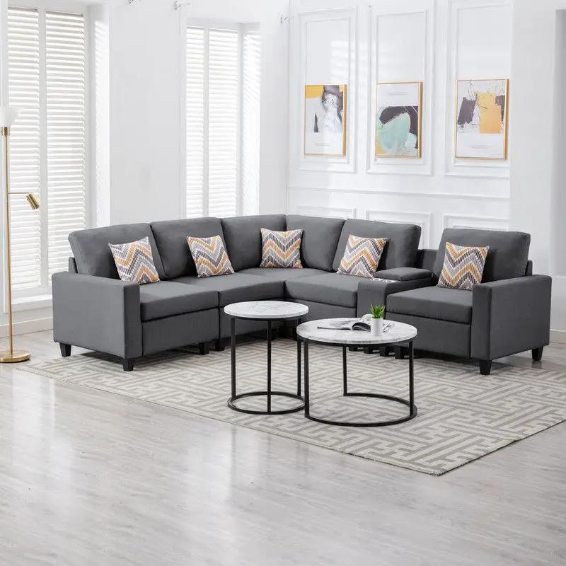 Nolan - Fabric 6 Piece Sectional Sofa With Pillows And Interchangeable Legs by HouseOfZazla