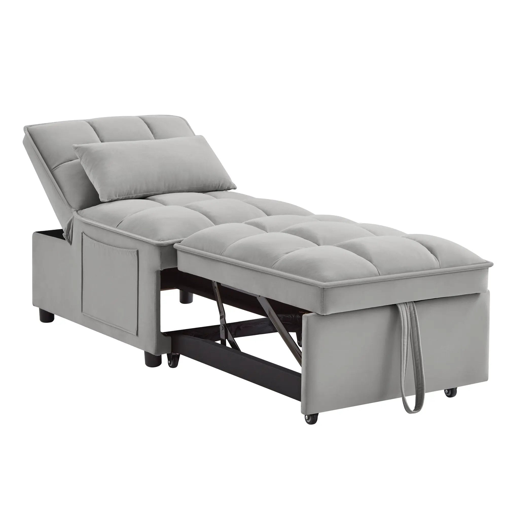 4 in 1 Multi-Function Single Sofa Bed with Storage Pockets Gray by HouseOfZazla