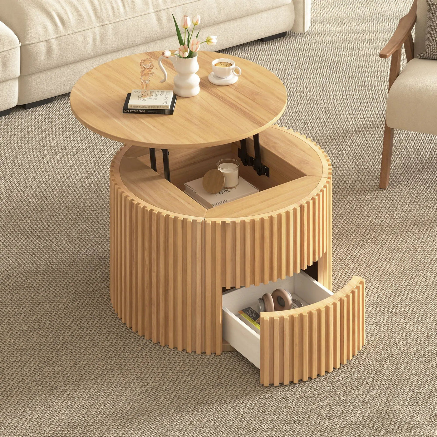 Round Lift Top Coffee Table With Hidden Storage For Living Room by HouseOfZazla