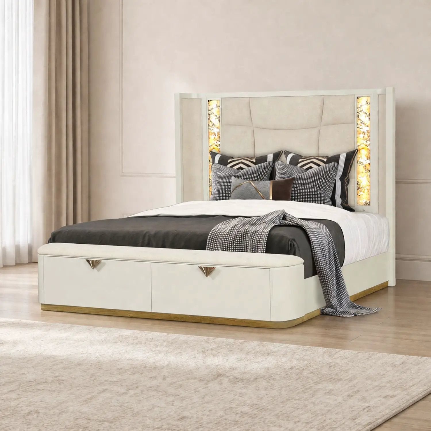 La Pierre - Bed With Storage Drawers And LED Headboard by HouseOfZazla