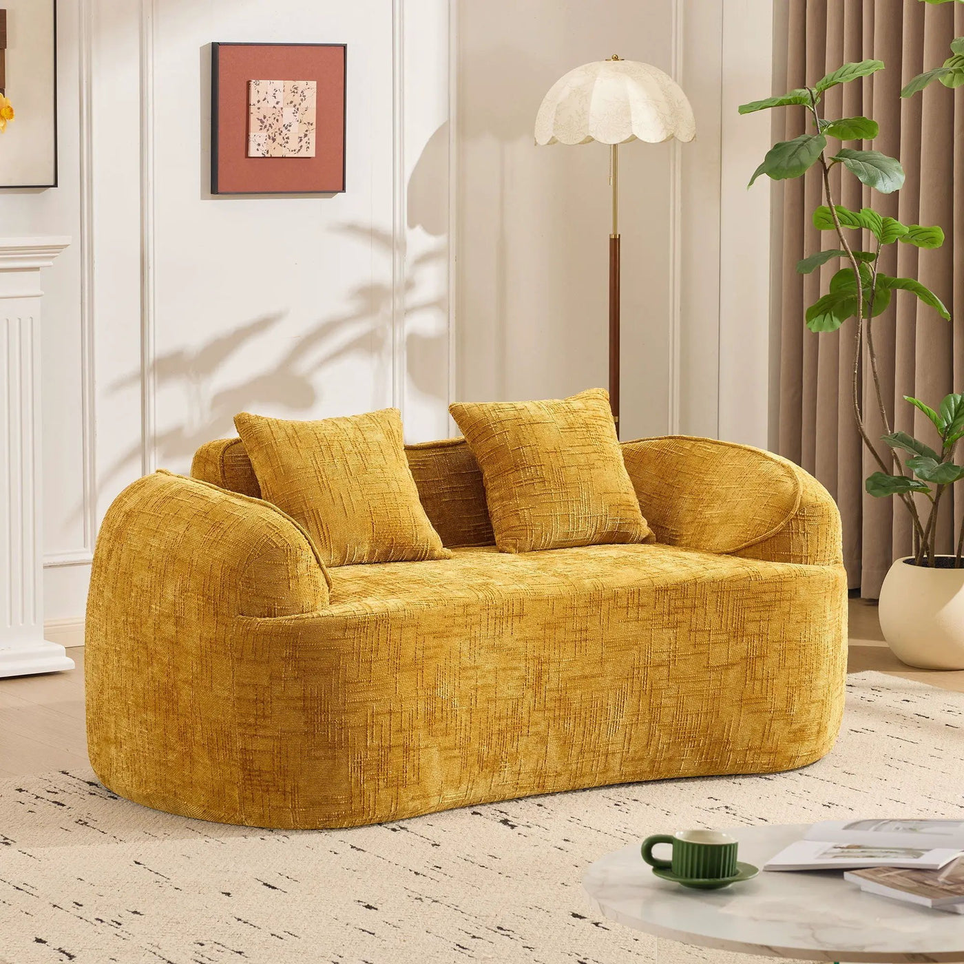 Curved 2 Person Compress Sofa With Armrests, Includes Pillows by HouseOfZazla