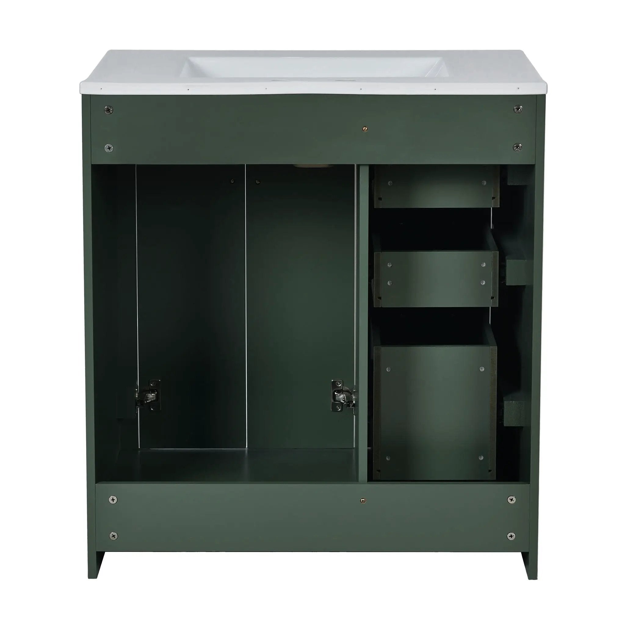 Ceramic Sink Combo, Freestanding Vanity Set With 3 Drawers & Soft Closing Doors