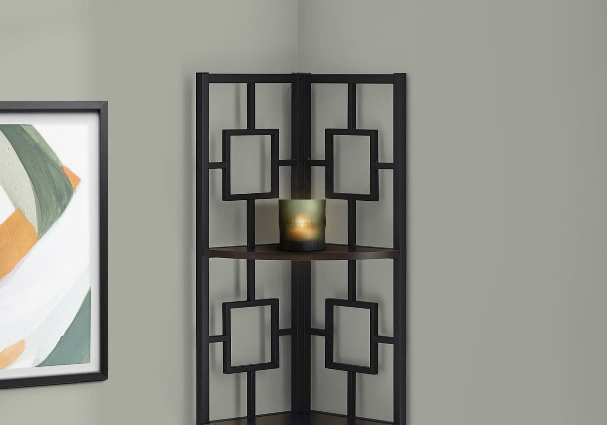4 Tier Corner Bookshelf with Metal Frame - White, Dark Brown, Light Brown, Black, photo 6 of 16
